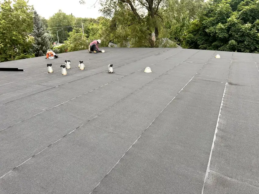Close-up of new shingle roofing installed by United Roofers